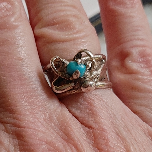 Brutalist Sterling Silver Sleeping Beauty Turquoise Ring Sz 6.25 - Picture 5 of 12